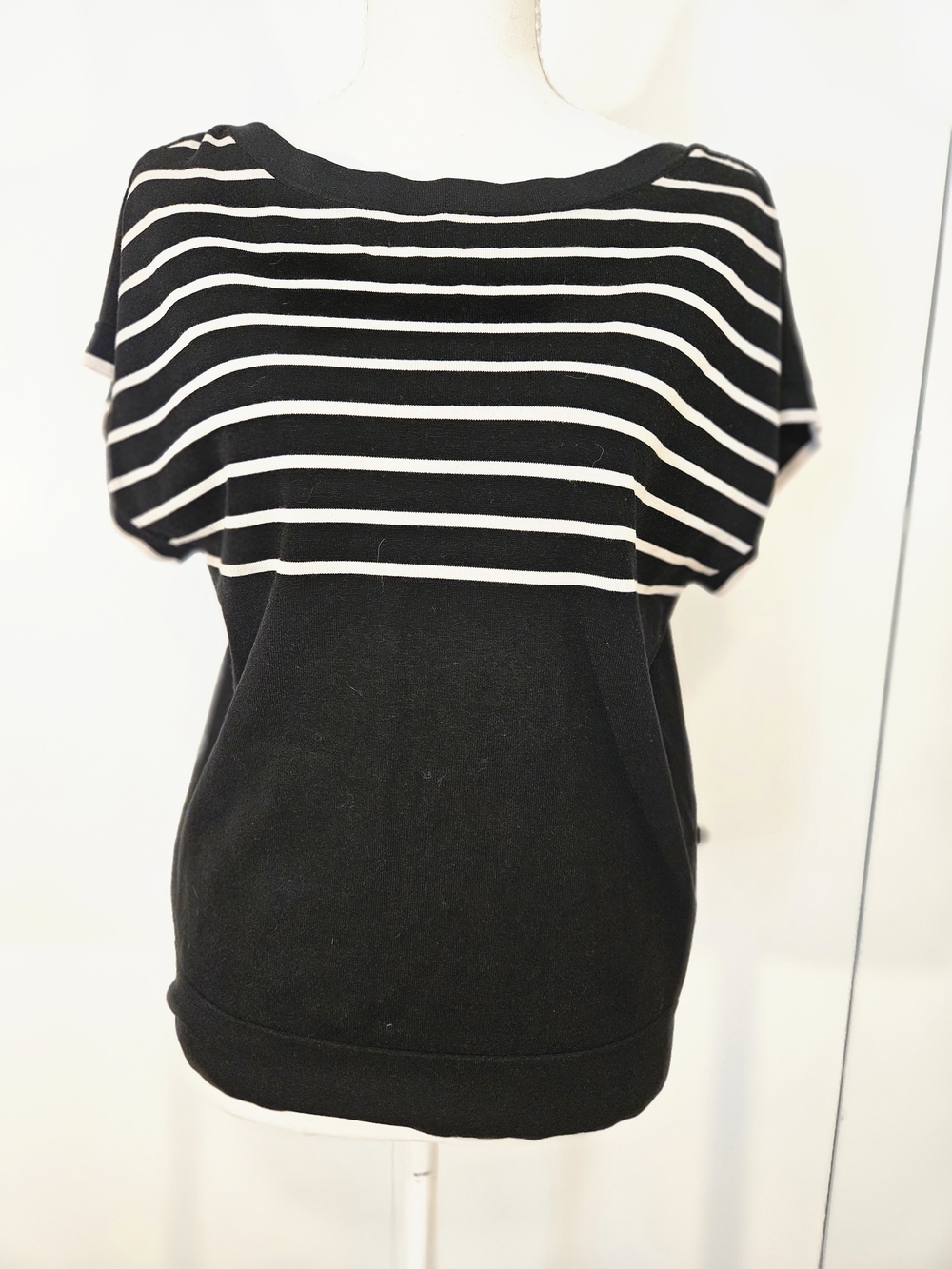 Silk Blend August Silk Black and White Striped Top